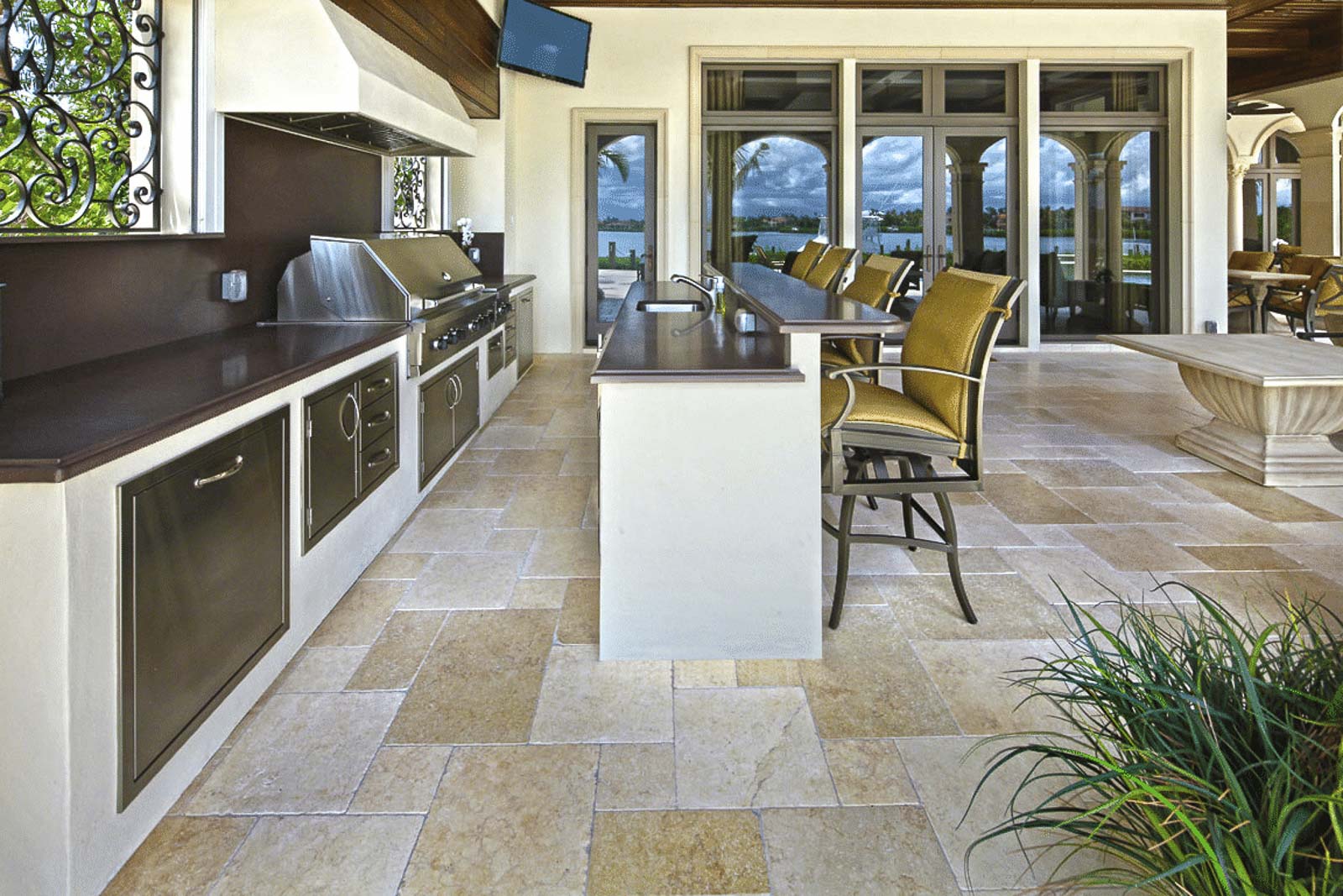 Fully equipped outdoor kitchen with modern appliances and stylish design