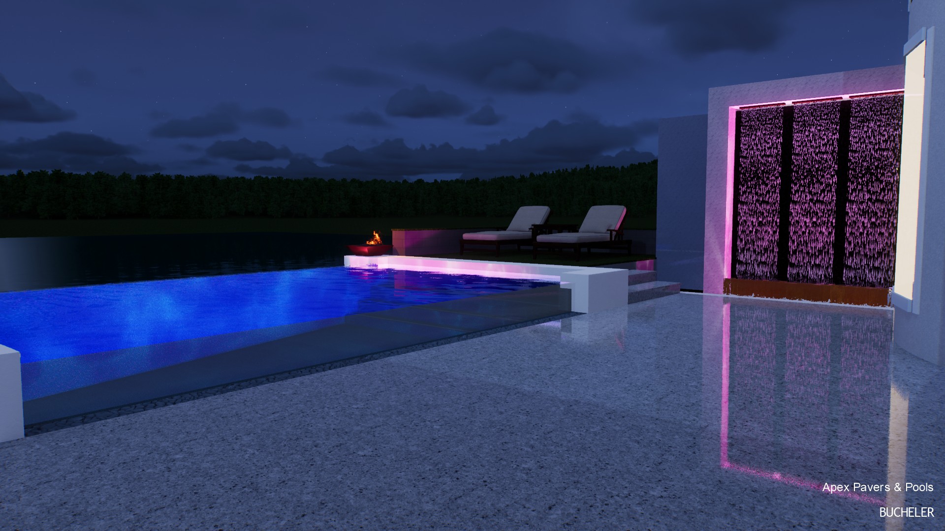 Professional pool lighting design for evening ambiance and nighttime swimming enjoyment