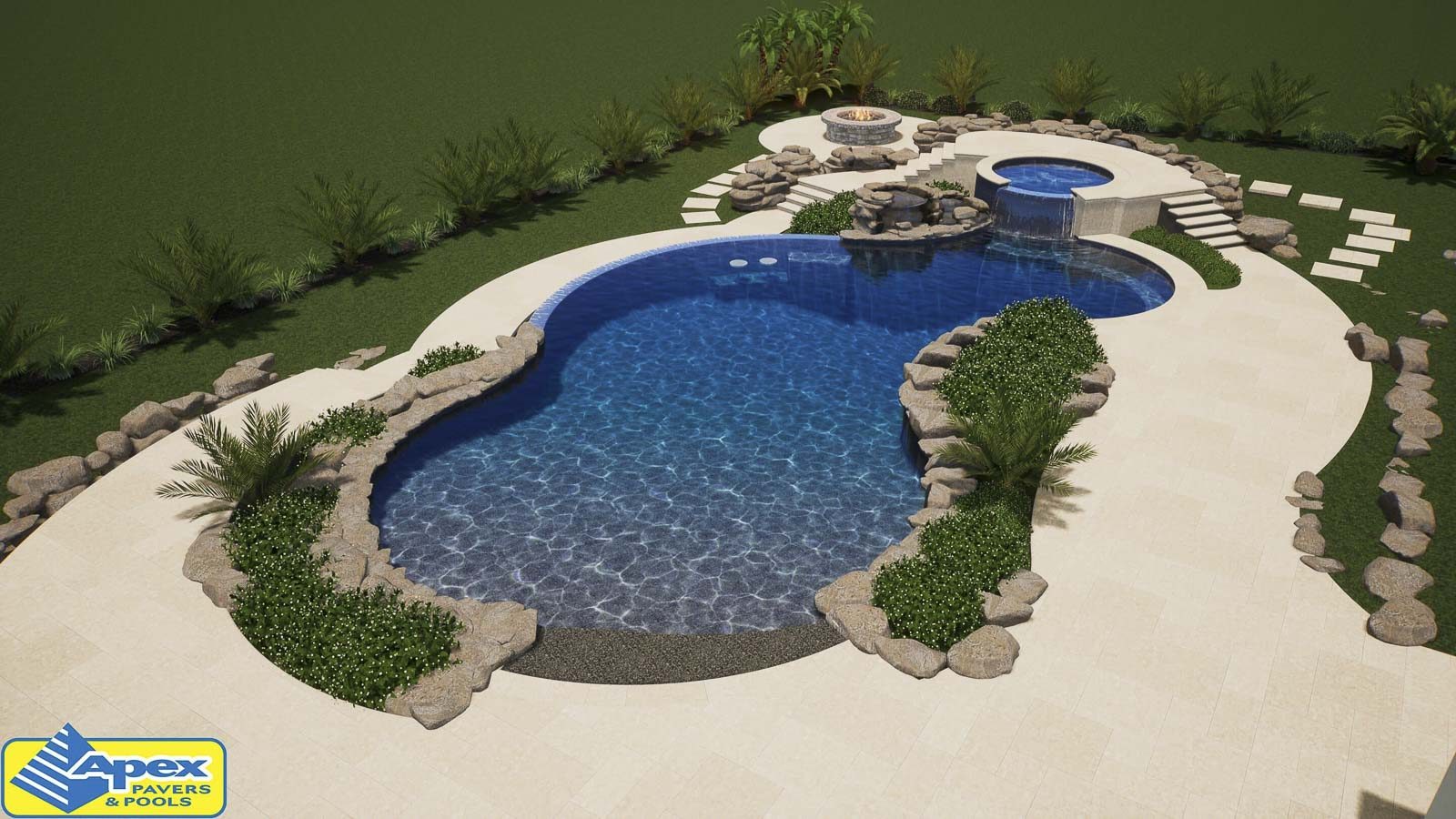 Custom pool design examples featuring geometric and freeform pool shapes for backyard transformation in North River Shores, Florida